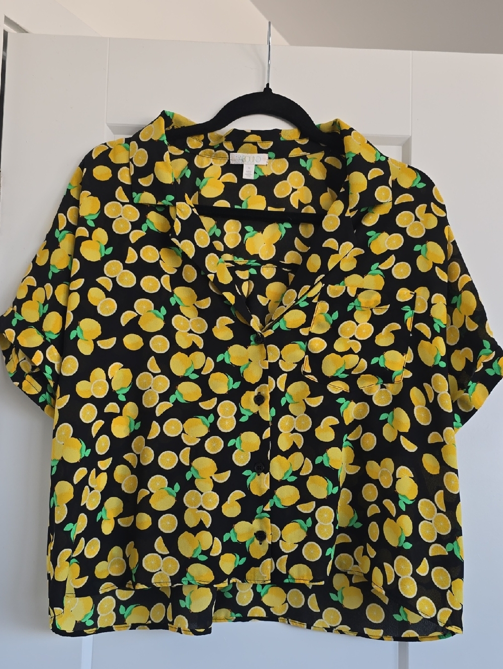 Black Lemon Print Button-Up Shirt